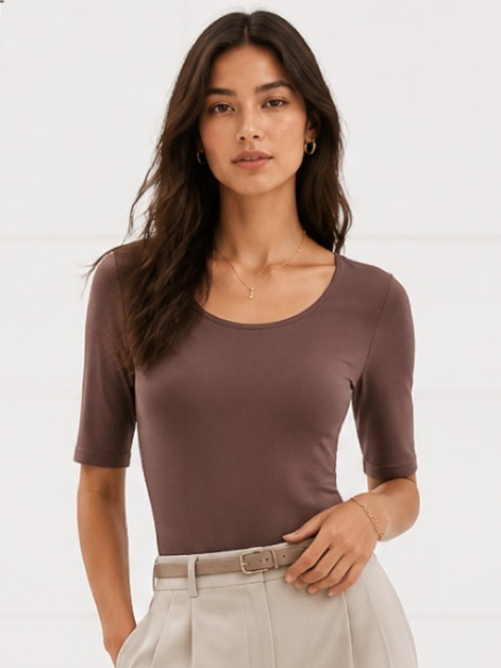 EVERLANE Bodysuit Womens Small Brown Supima Cotton Stretch Short Sleeve Thong